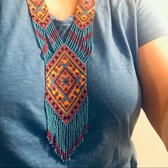 Woven Seed-Bead Boho Necklace - Picture 3 of 9